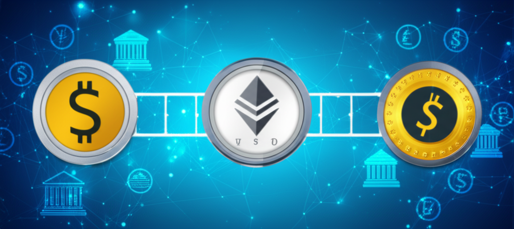 USDT作為傳統金融與加密貨幣之間的橋樑示意圖