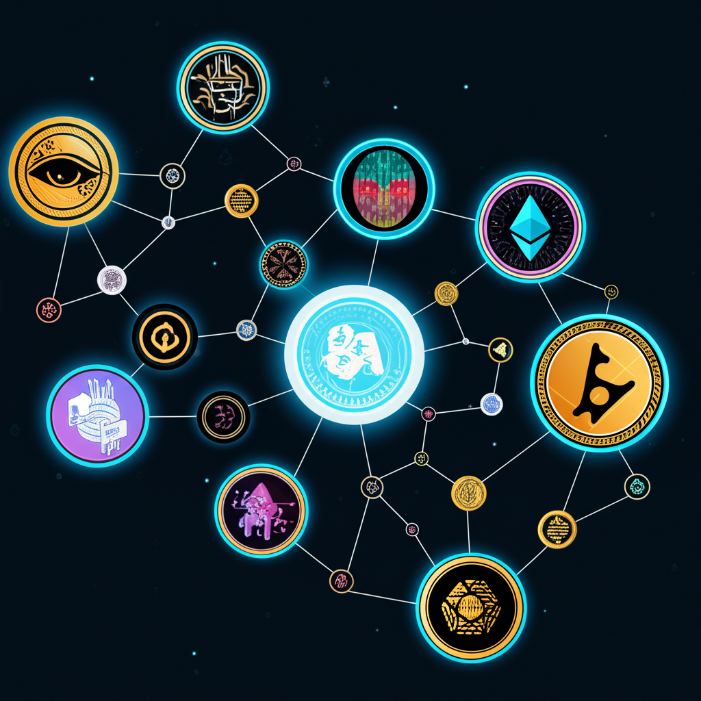 一個充滿活力、未來感的區塊鏈網路，代表 Chainlink 去中心化預言機安全地將現實世界數據連結到智能合約。