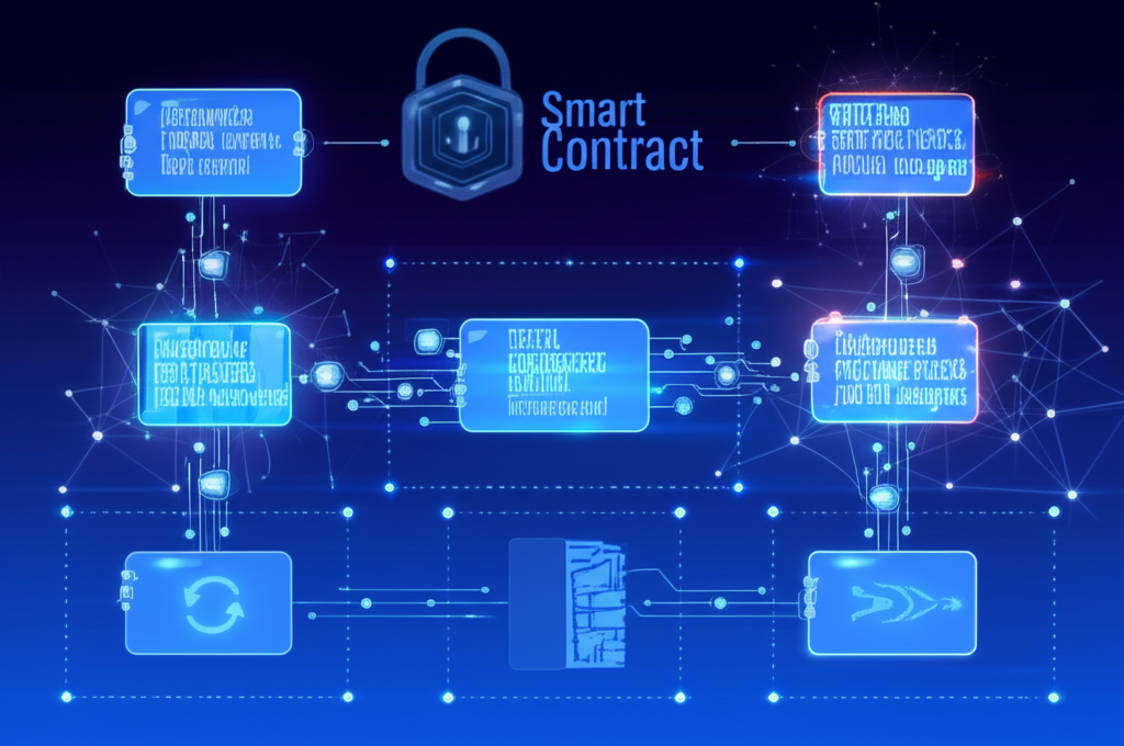 象徵傳統金融與區塊鏈技術融合的圖示，展示金融機構與DeFi的互動。