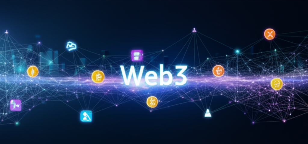 機構投資者與抽象區塊鏈元素互動的插圖，強調傳統金融與 Web3 的整合，特別是真實世界資產（RWA）代幣化和 DOT 現貨 ETF 的潛力。