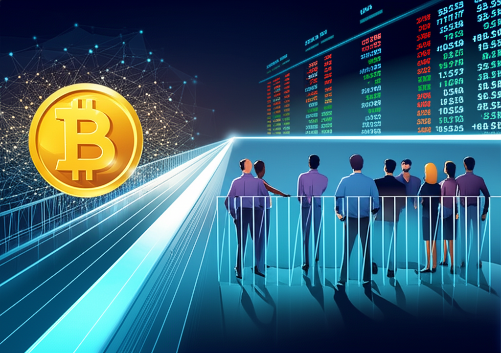 數位資產與傳統金融的橋樑：比特幣與股市連結示意圖